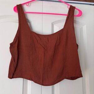Women's Rust Brown Sleeveless Scoop Neck Crop Top